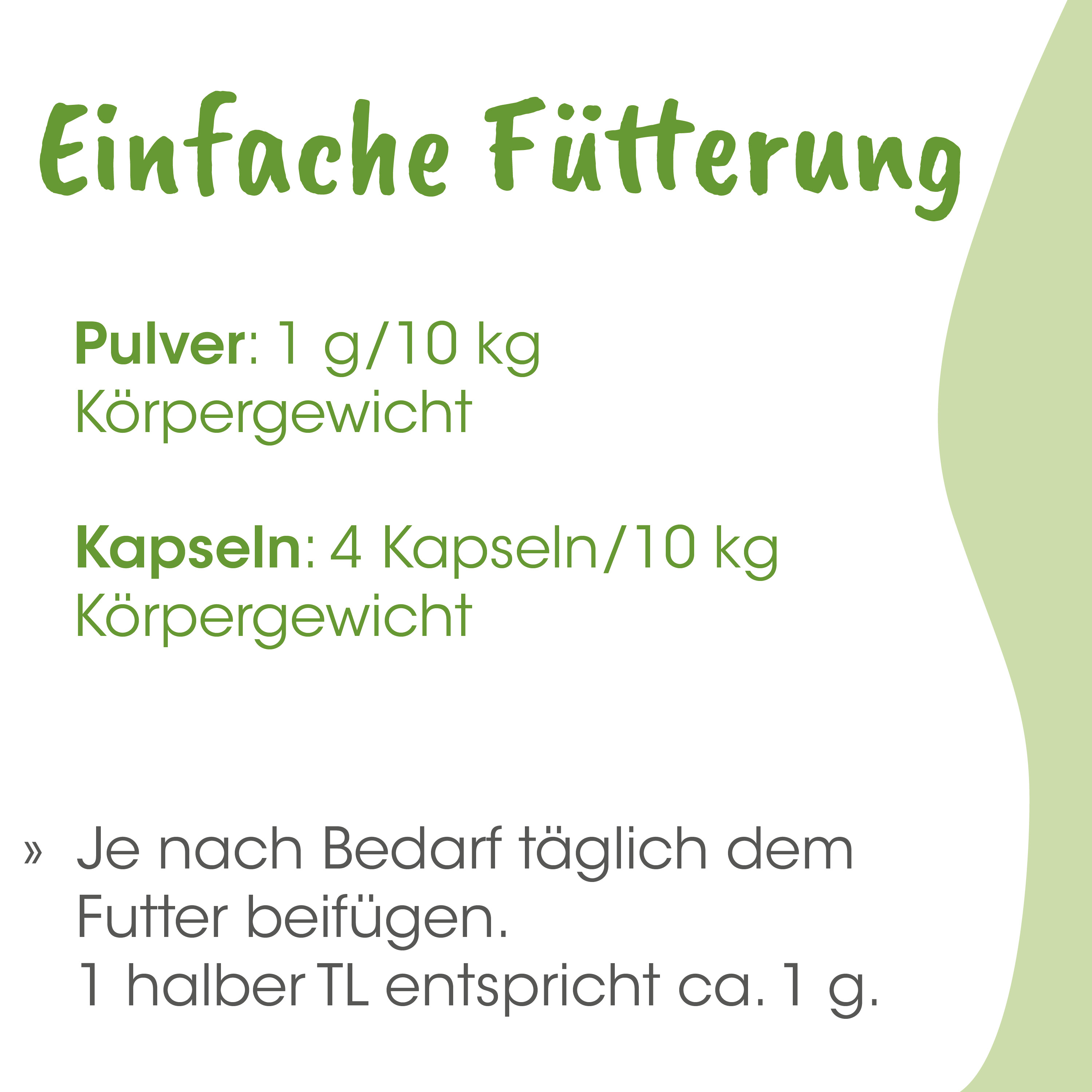 pulver, kapseln, körpergewicht, futter, einfach