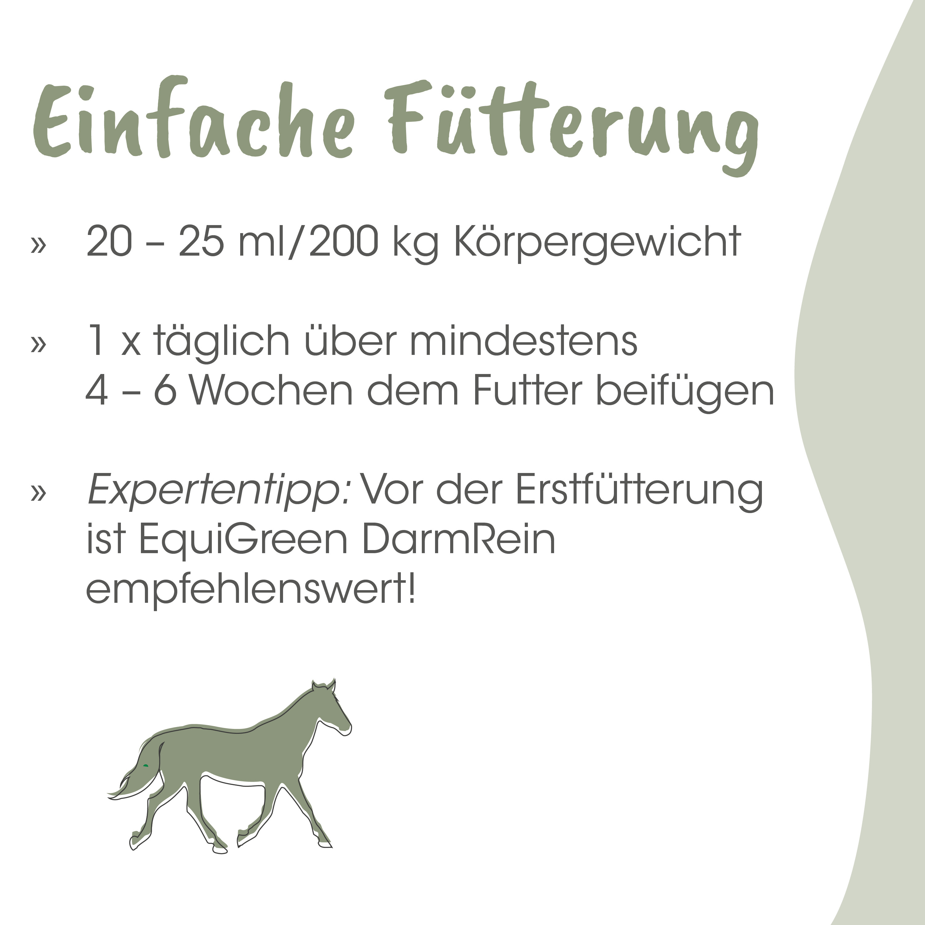 Pferd, Illustration, Grün, Fütterungsanleitung, Logo fehlt