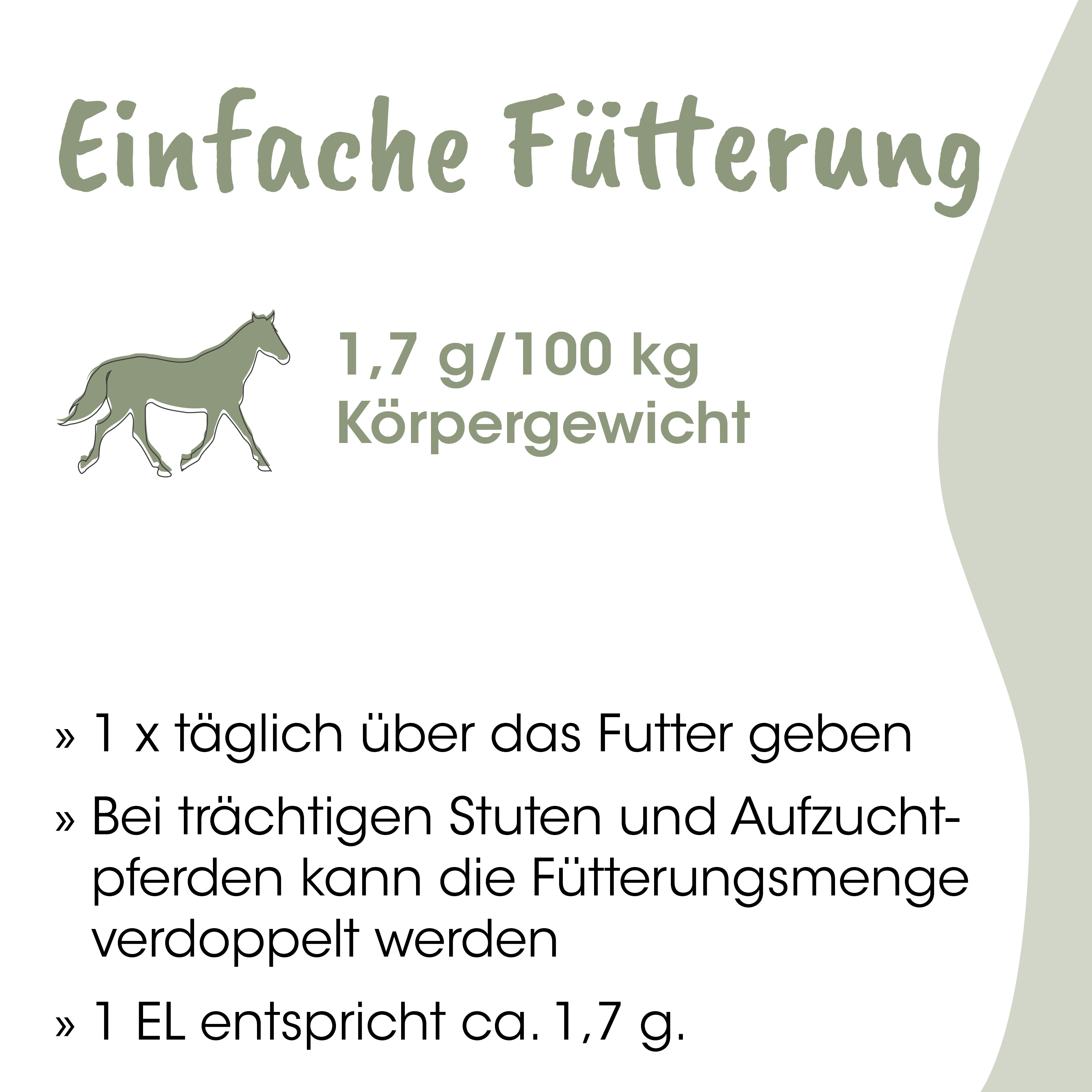 Pferd, Illustration, Futter, 1,7 g/100 kg, Körpergewicht