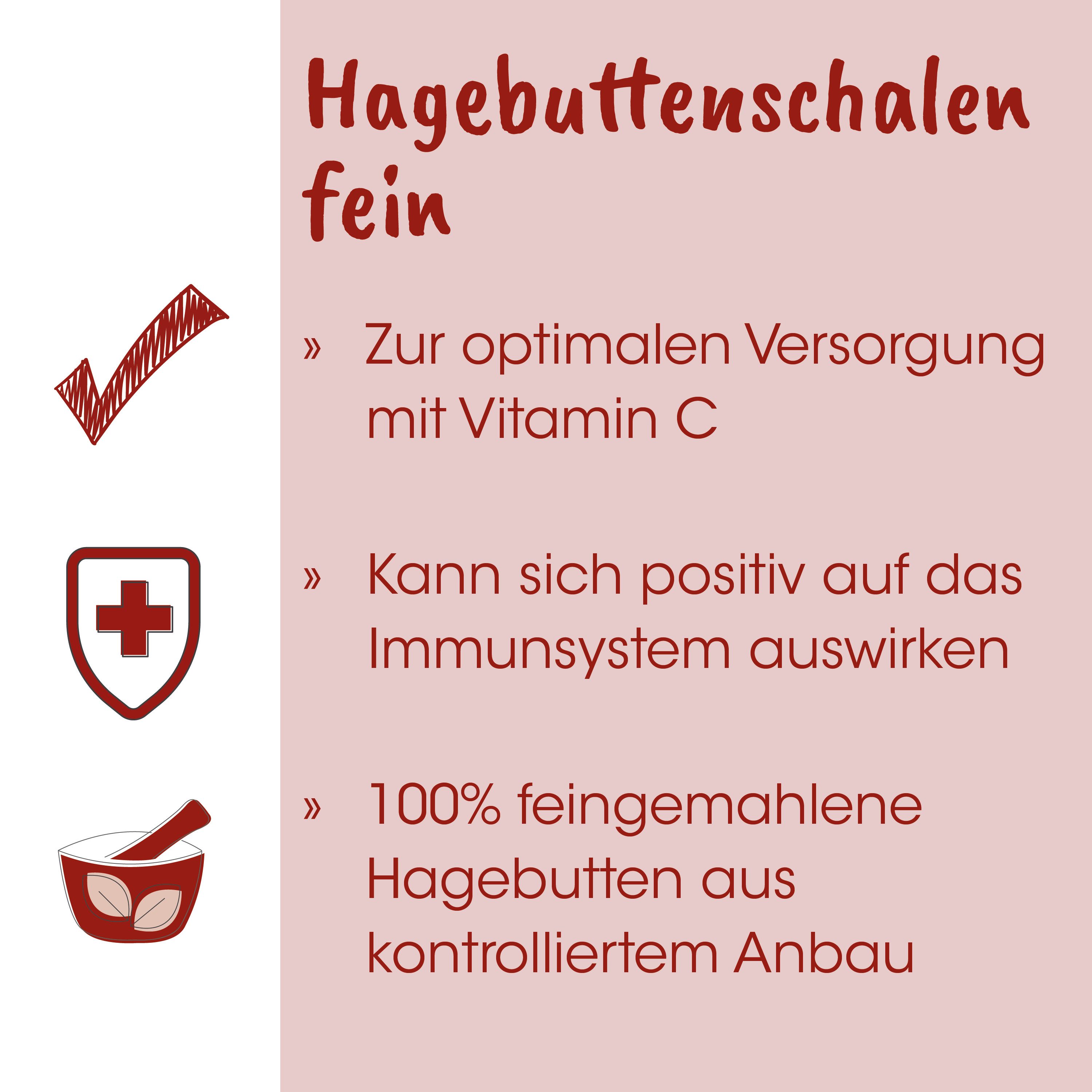 Hagebutten schalen, Feine, Vitamin C supplement, Hagebuttenpulver, Schale/Schalenbild