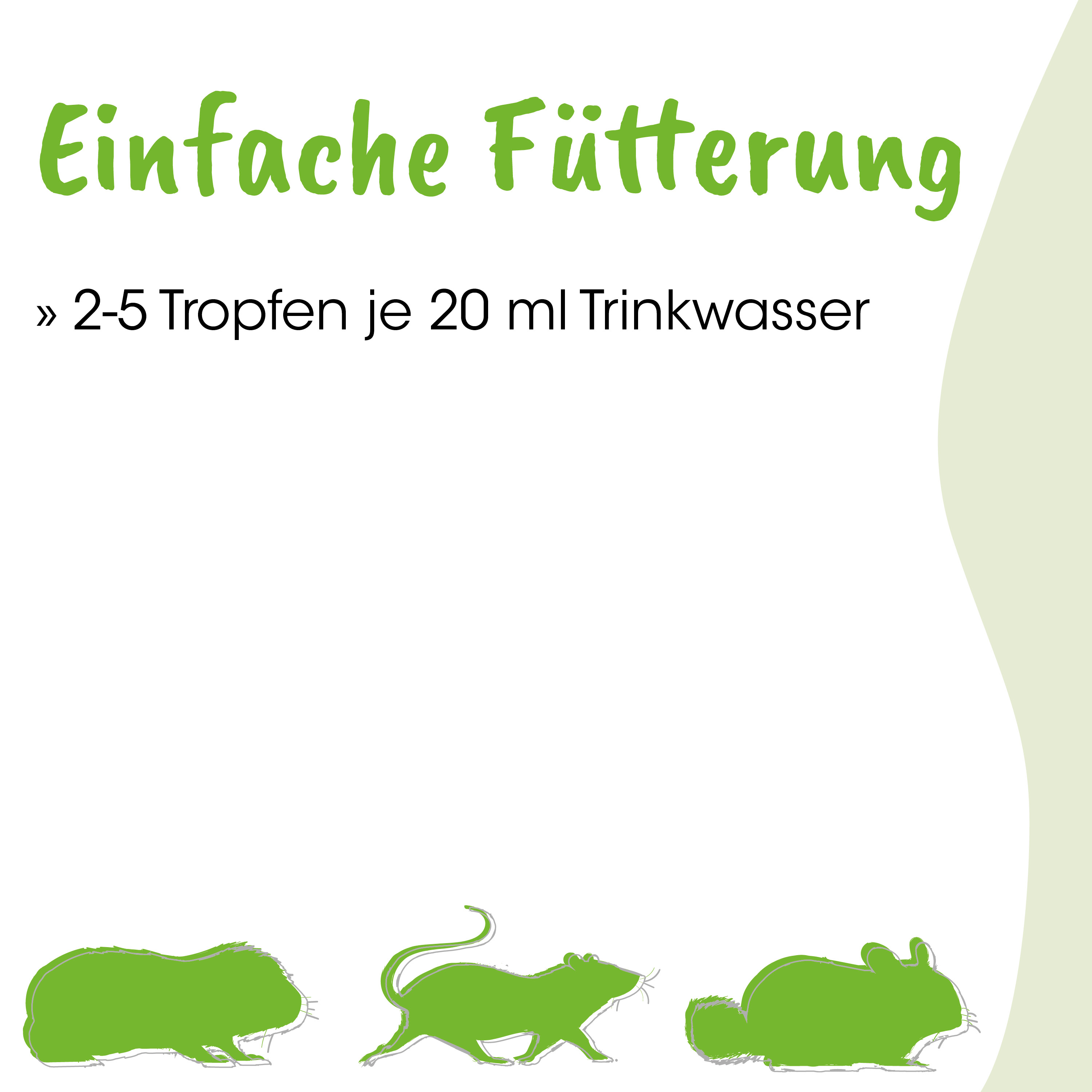 Schriftzug, 2–5 Tropfen, Trinkwasser, Fütterung, Hunde/Mäuse/Ratte Silhouetten