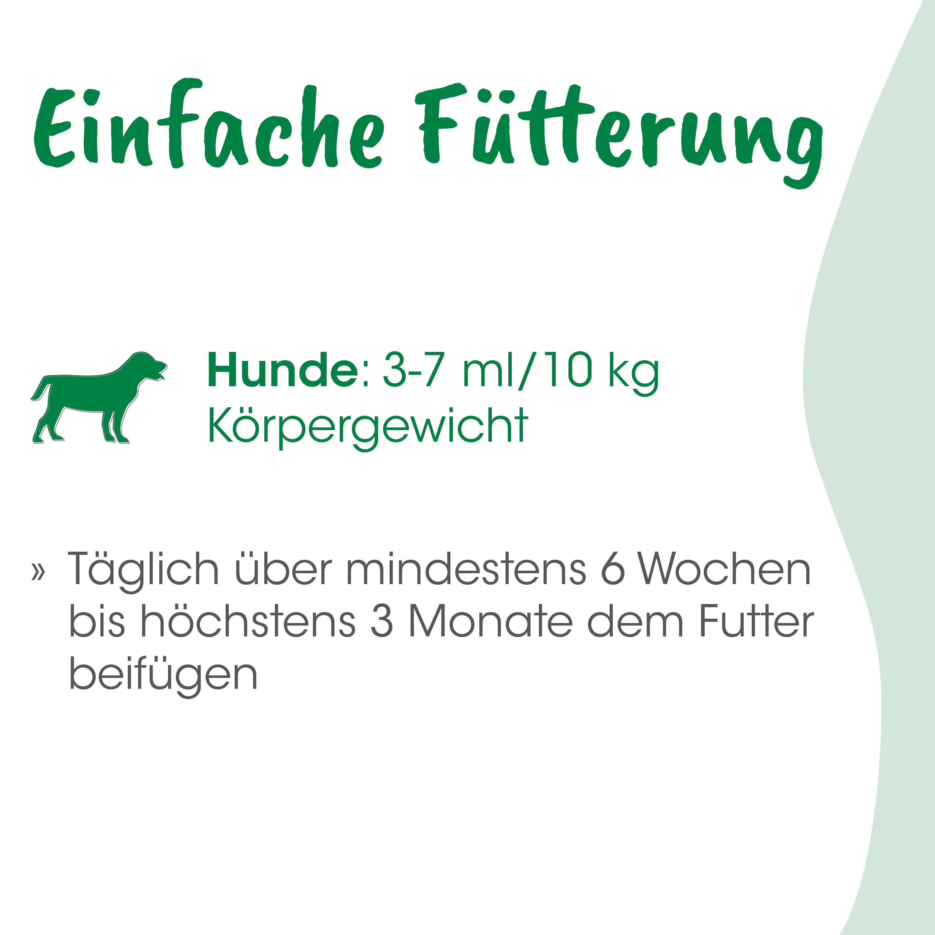 Hund, Körpergewicht, 3-7 ml/10 kg, Futter, Beilage