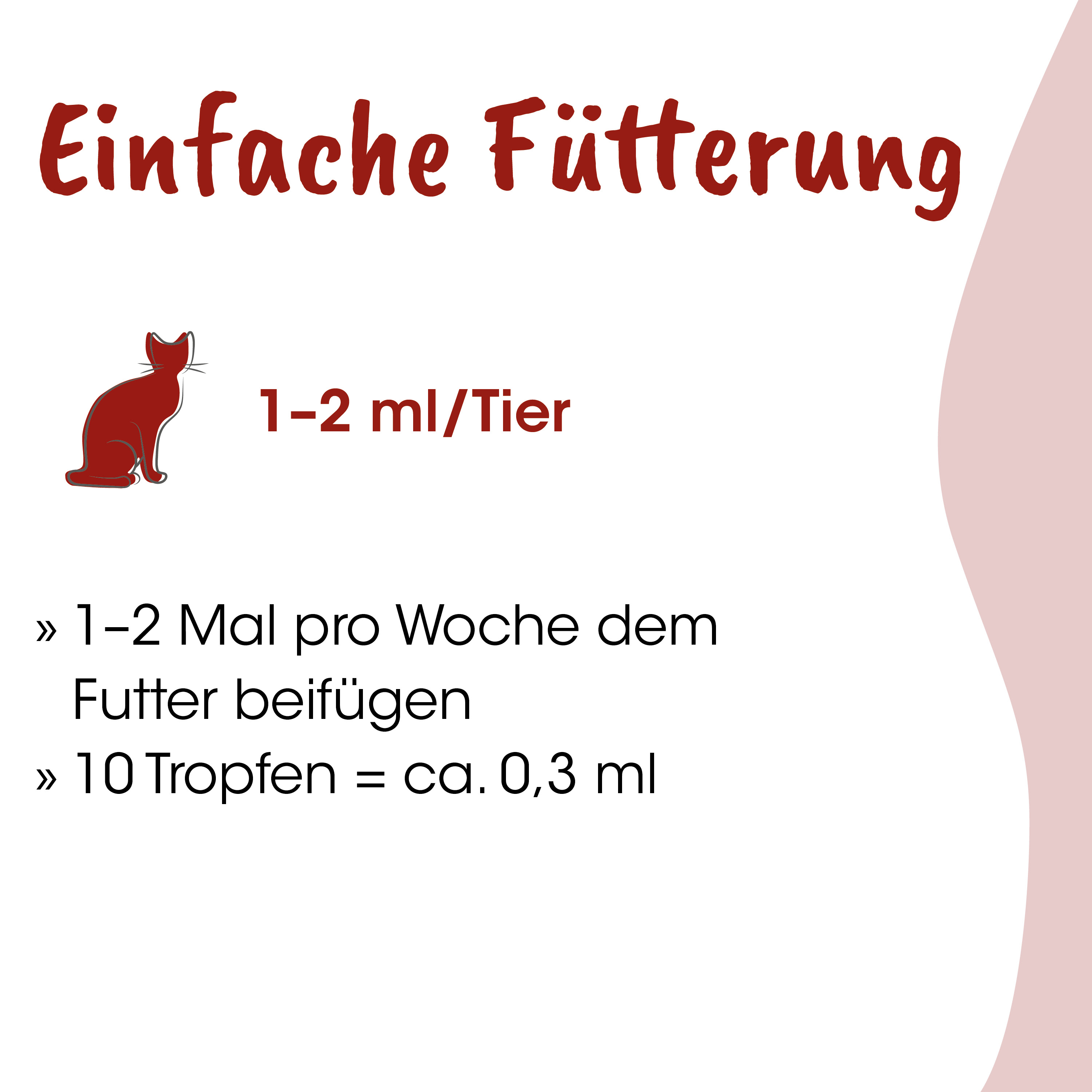 Katzenfutter, Futterempfehlung, 1–2 ml/Tier, Katzenfuttertropfen, Futterdosierung