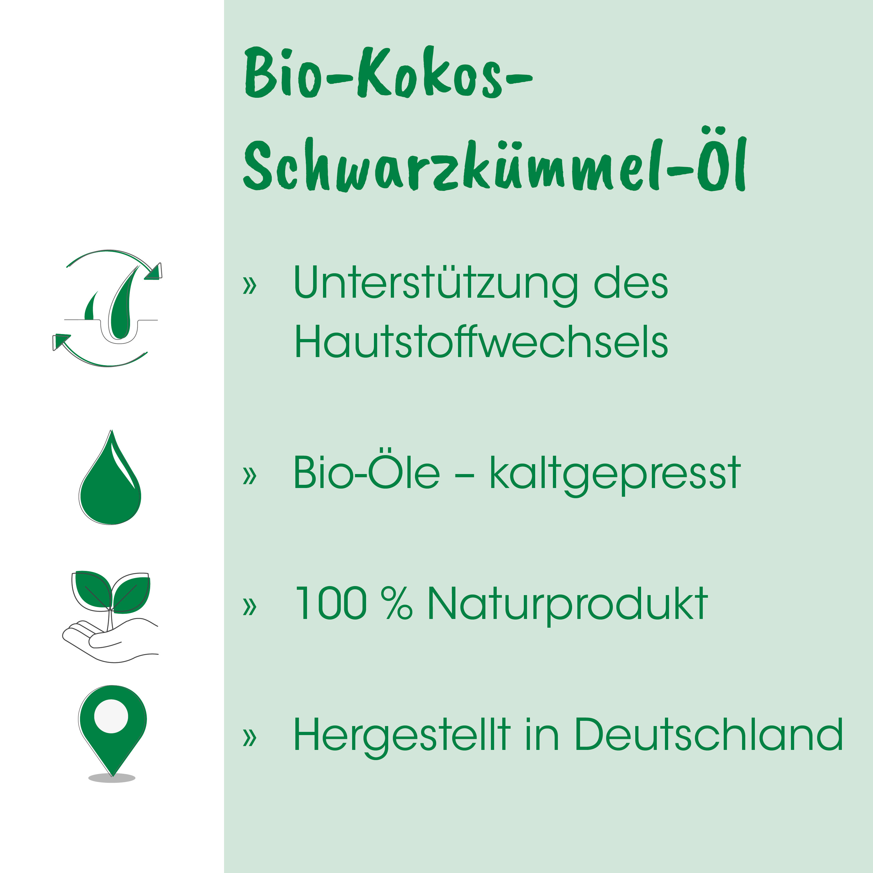 Bio, Kokos-Öl, Schwarzküm mel-Öl, Naturprodukt, Hergestellt in Deutschland