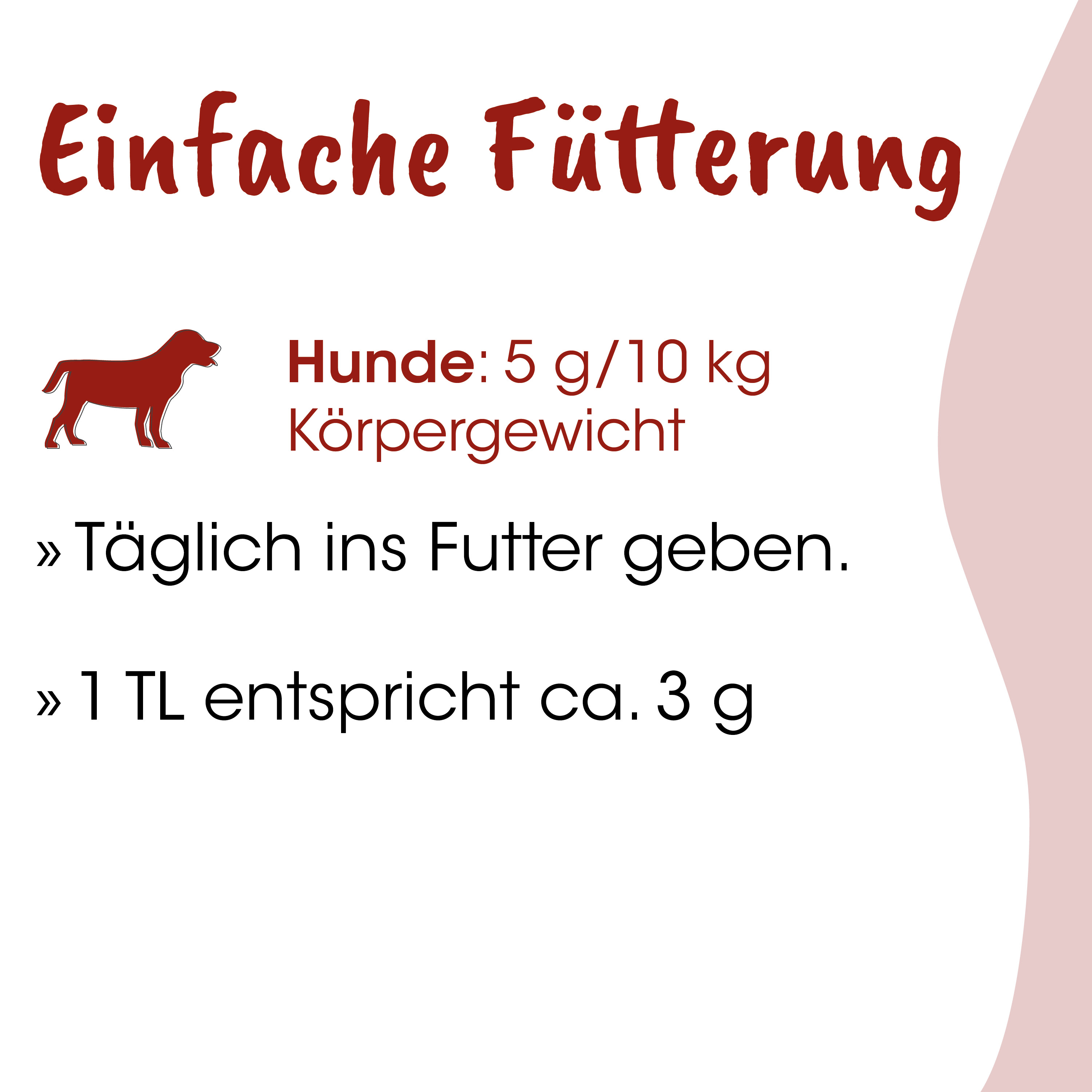 Hunde-Futter, Körnerfrei, 5 g/10 kg, Körpergewicht, Tagesration