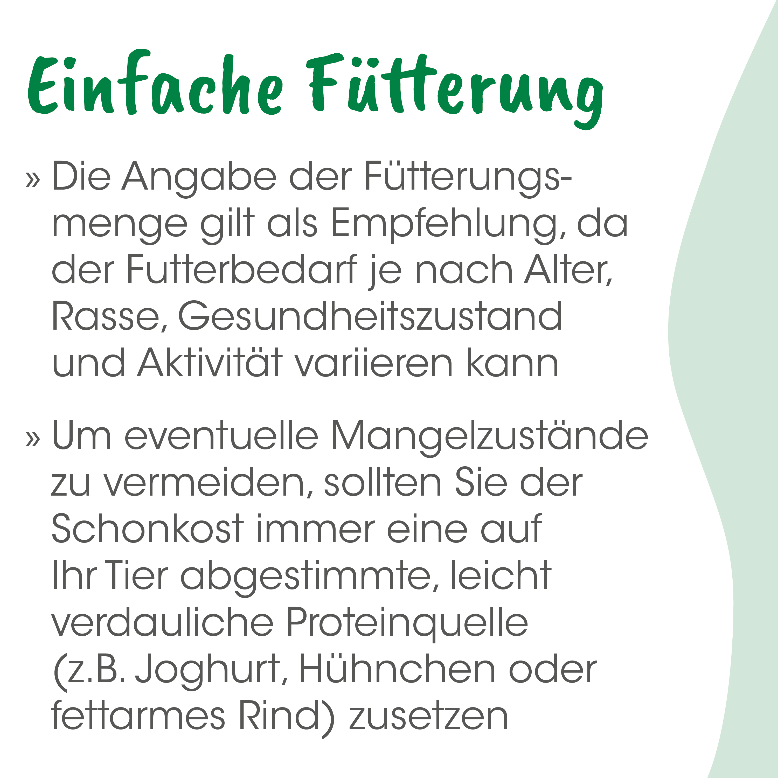 Futteranleitung, Tierfutter, Proteinquelle, Schonkost, Joghurt
