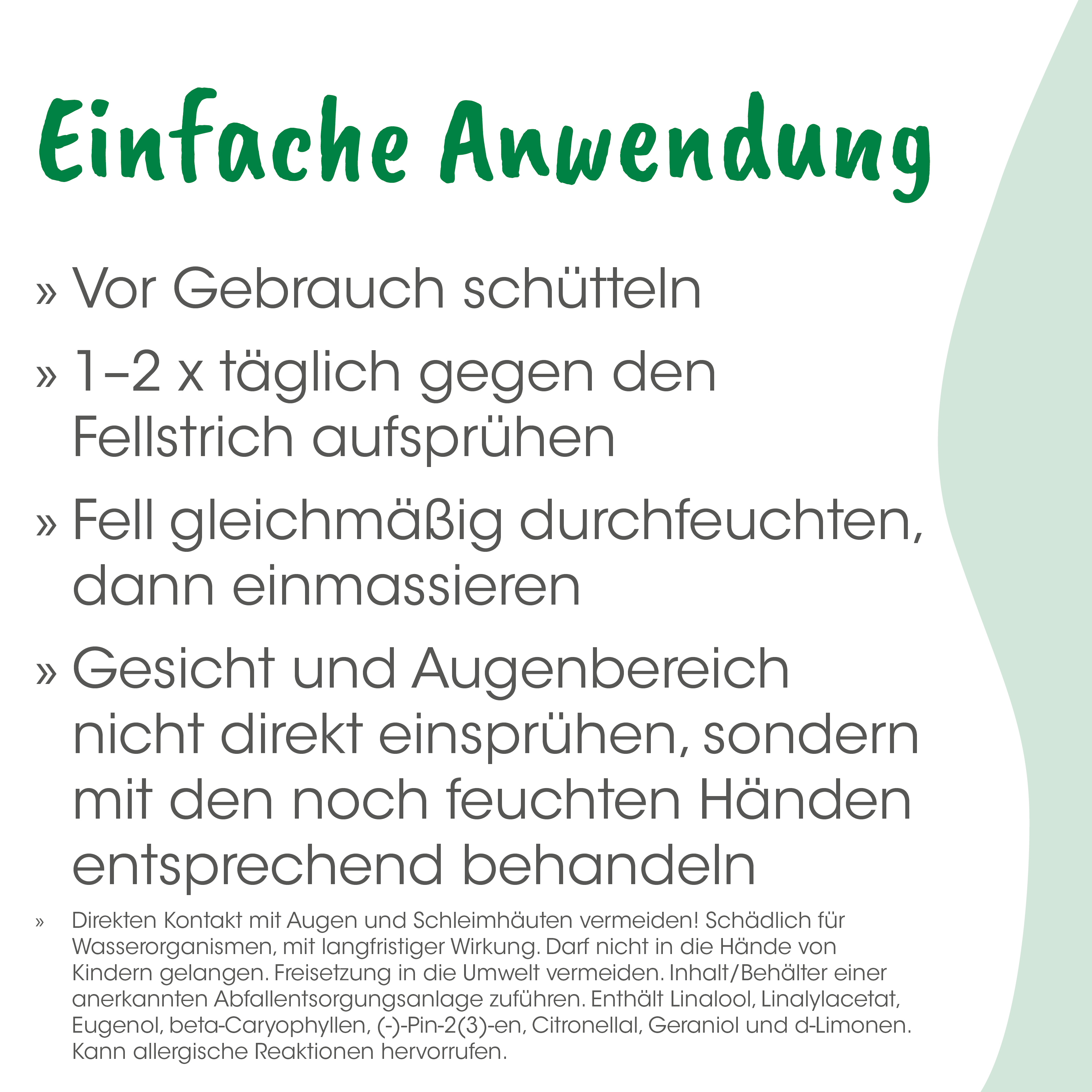Anleitung, Deutsch, Frische Anwendung, Pflegehinweise, Anweisungen