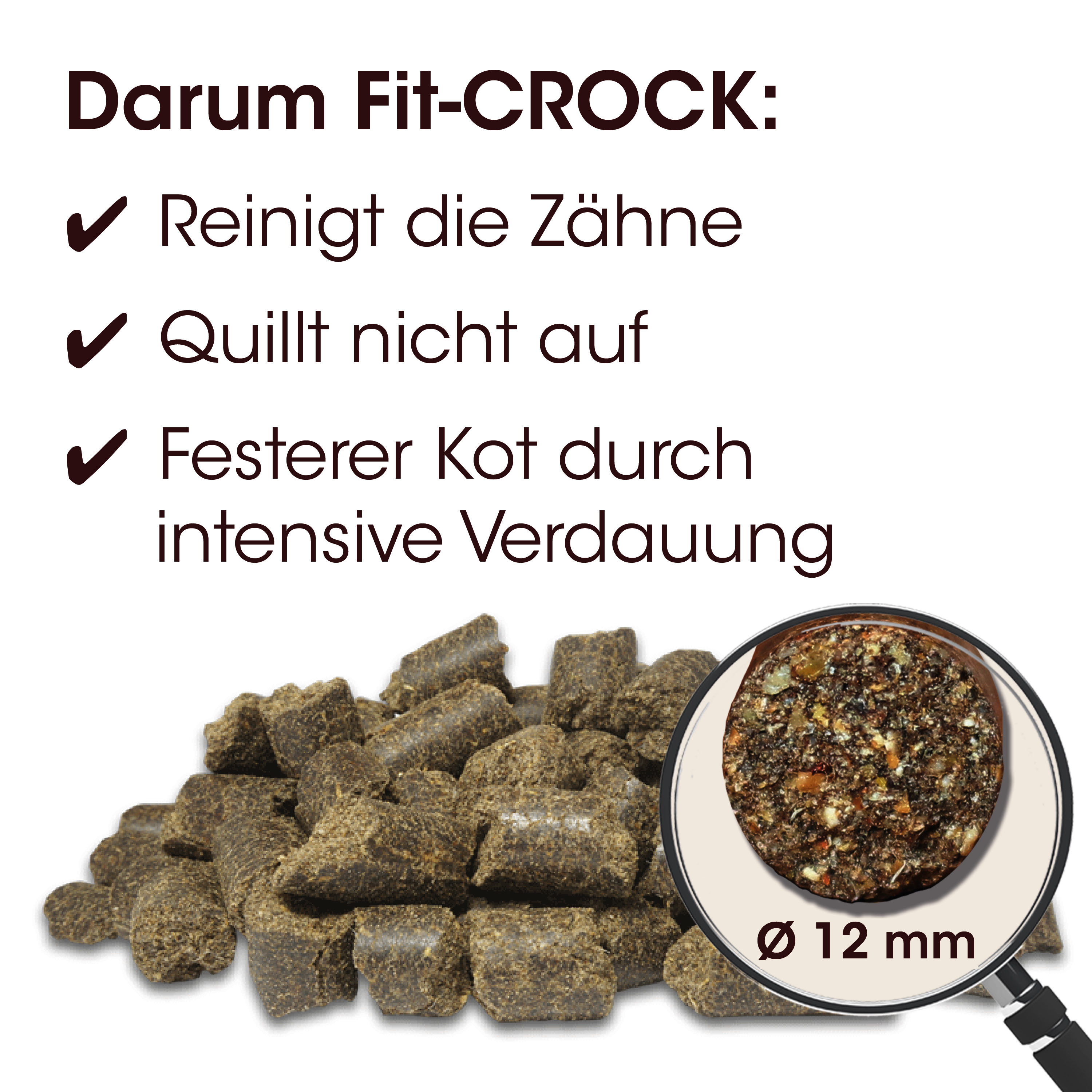 Kauware Pellets, Trockene Pellets, Zahnpflege, 12 mm Durchmesser, Kohlenstoffhaltige Körner