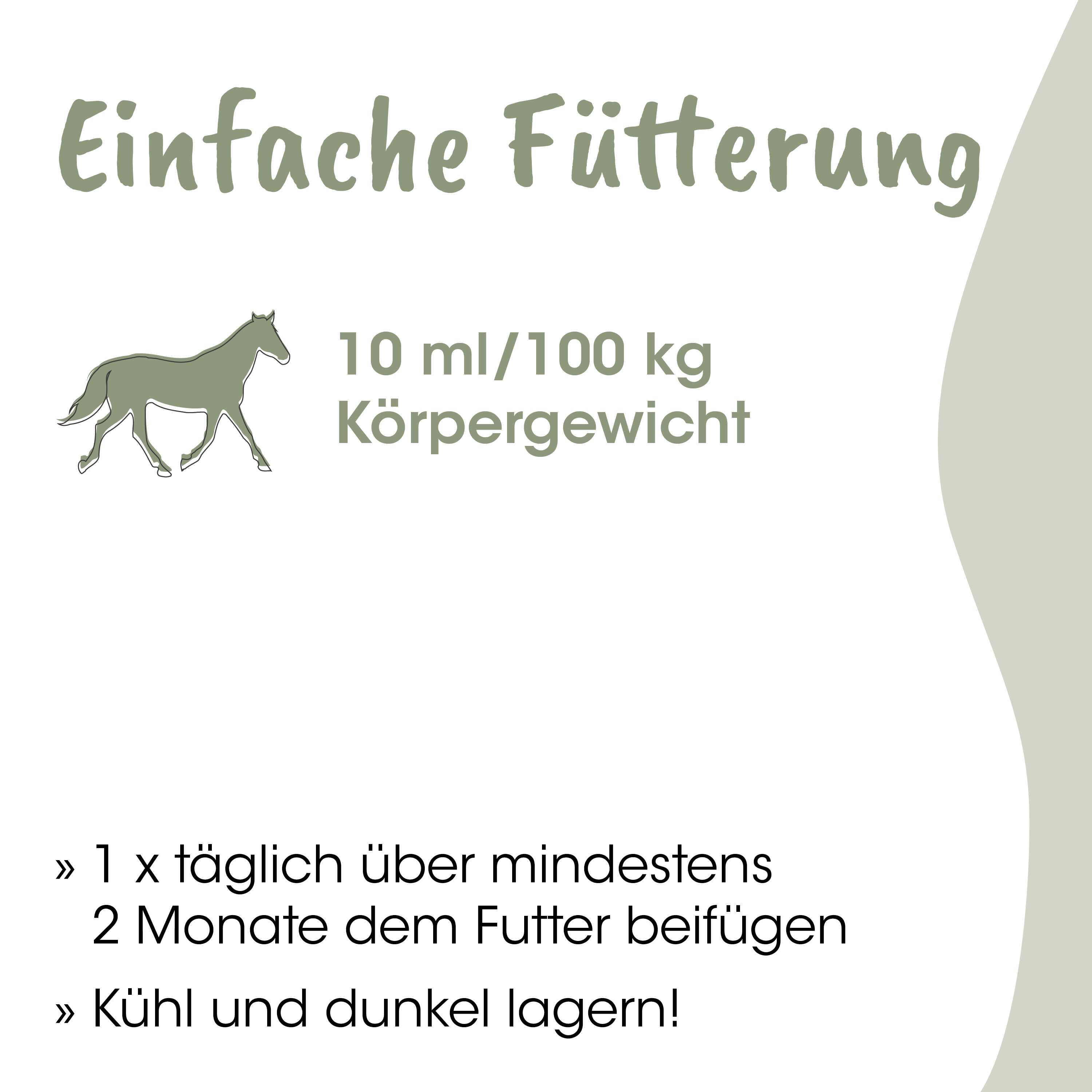 Pferd, Fütterung, 10 ml/100 kg, Körpergewicht, Futter