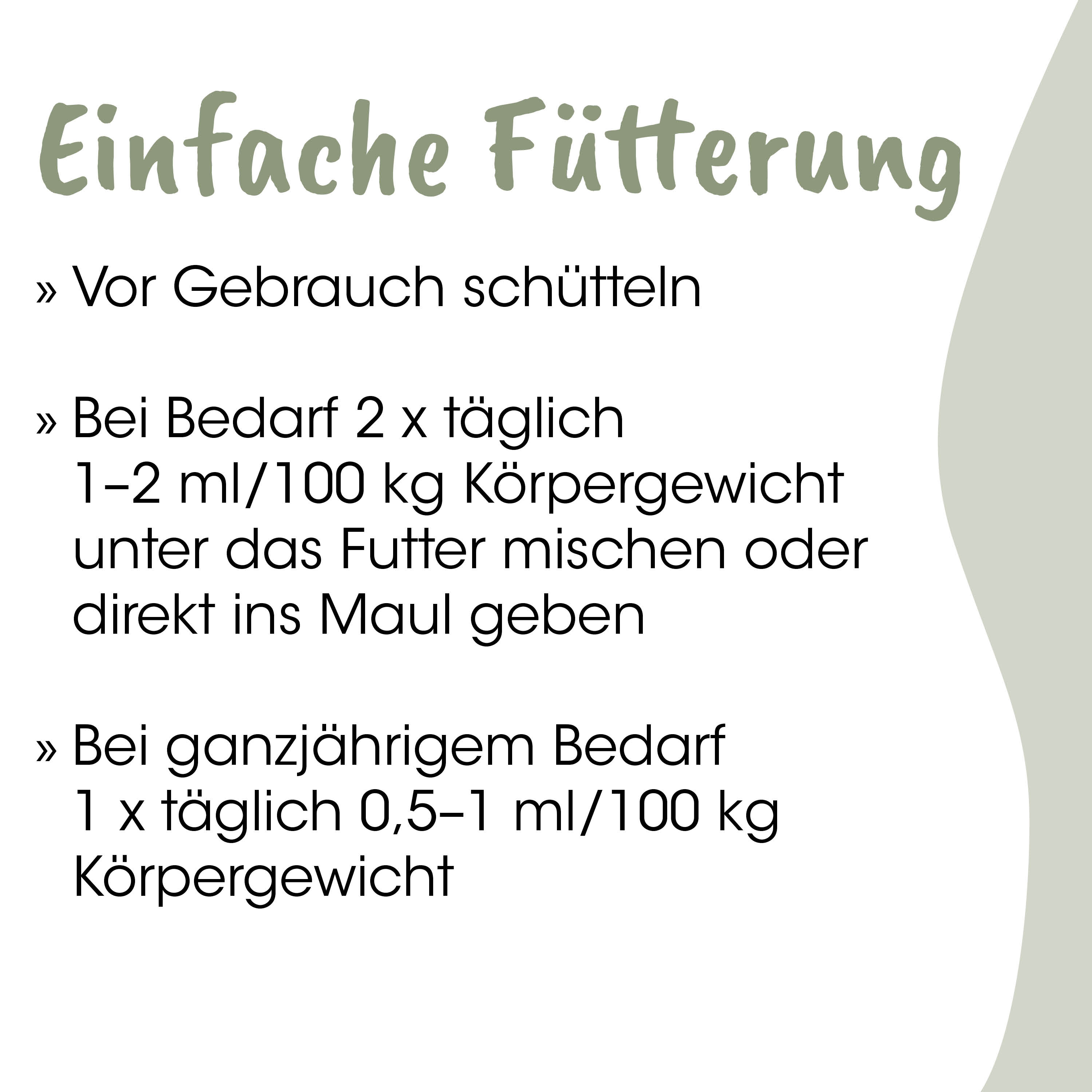 einfache fütterung, futtermischung, kinder ernährung, dosierhinweis, gewichtskörperpflege